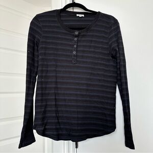Splendid Black and Gray Striped Long Sleeve Top